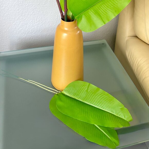 Set/4 Tropical Leaf Stems Banana Leaves Faux Greenery Stem Artificial Foliage - Picture 5 of 6